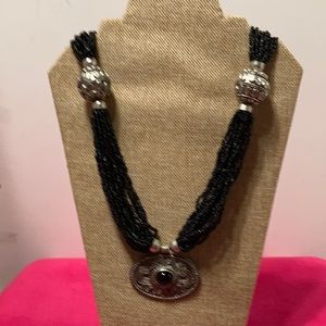 Bo Ho silvertone and black beaded necklace